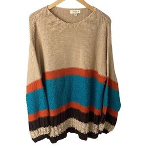 Umgee + Colorblock Striped Sweater Multicolored Textured Plus 1XL Casual